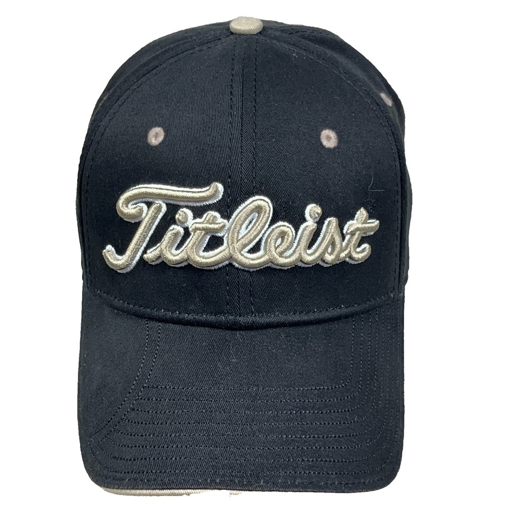 Titleist Golf Hat Cap Black Gold Strap Back Script Adjustable New Era Twill Dad